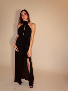 Kaia Flower Halter Black Dress